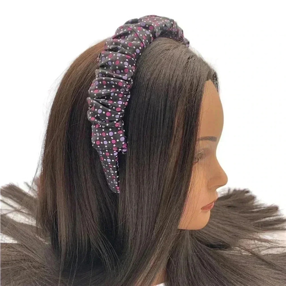 Polka Dots  Scrunchy Crown Purple Handcrafted Headband Silk Hair Accessory Prom - Picture 9 of 9
